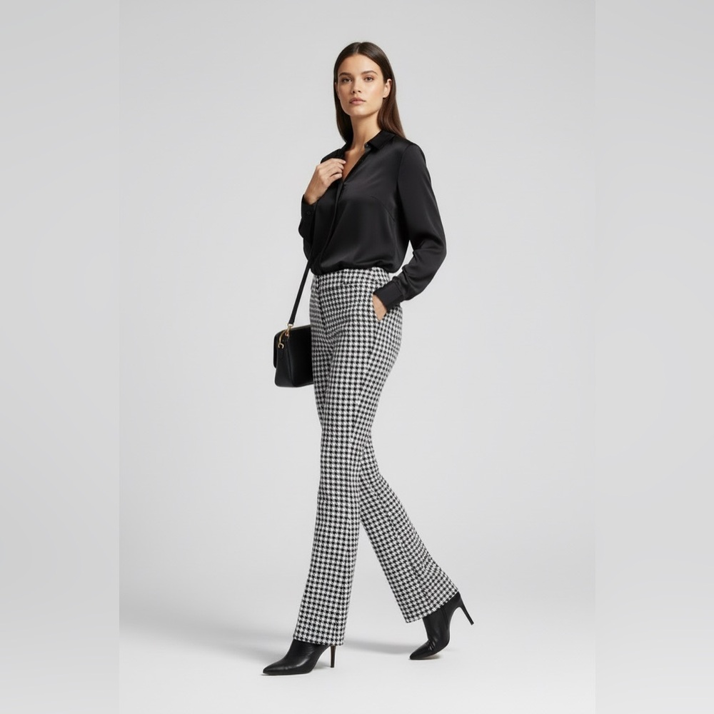 LuLaRoe Emery Wide Leg Pants • Black and White Houndstooth • Rayon Ponte